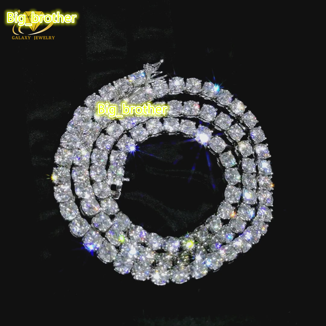 High Quality GRA Certified 3mm Tennis Chain Jewelry Hiphop 925 Sterling Silver Iced Out Moissanite Tennis Chain Necklace