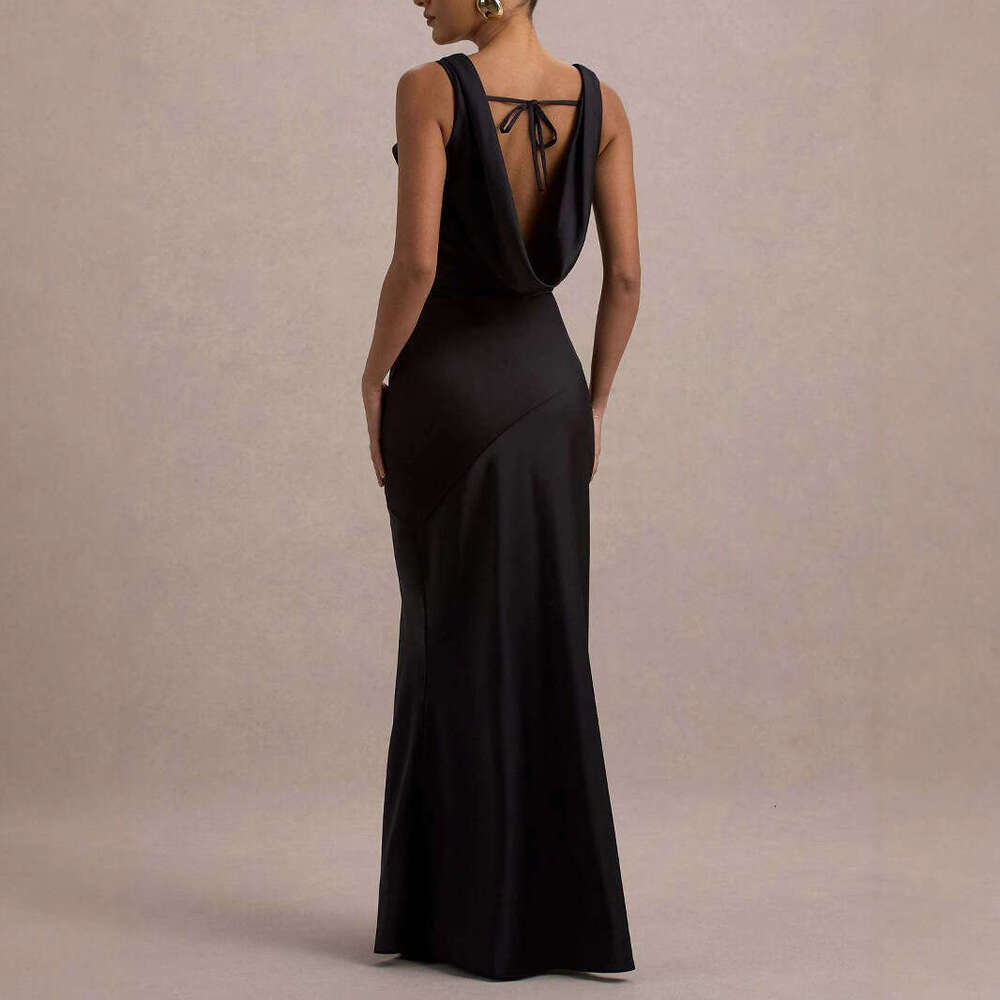 2026 European and American cross-border new style elegant high-end satin slim-fit bodycon fishtail backless sexy dress