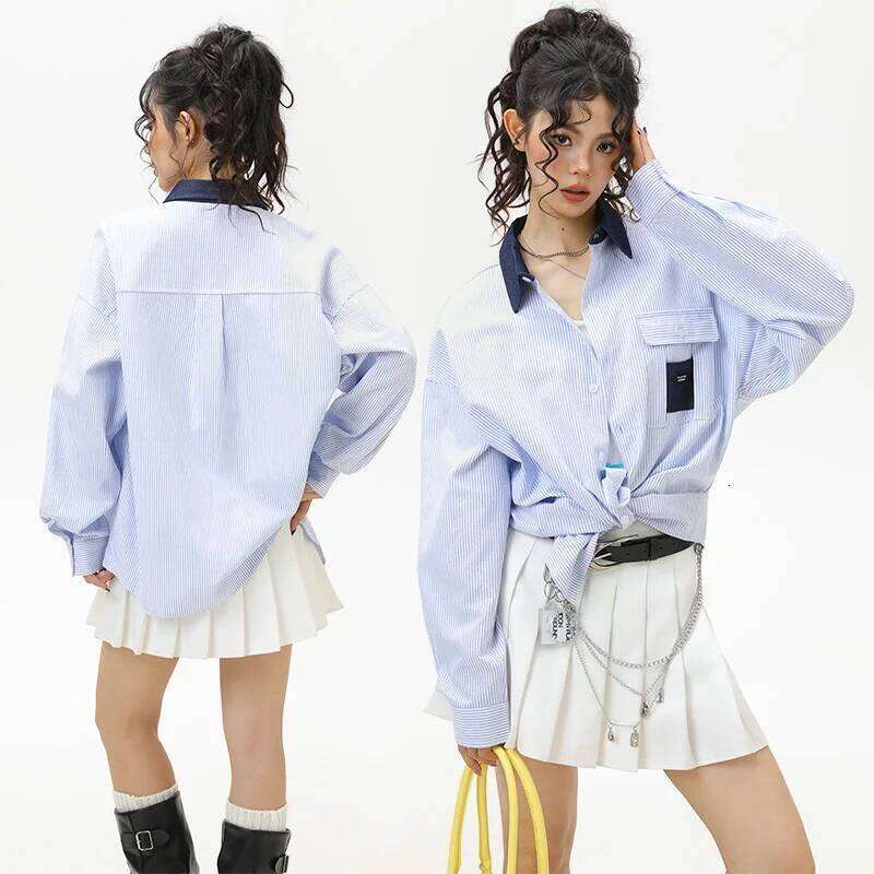 Couple Shirt Long Sleeve Striped Spring Blouses Unisex Fashion Loose Blouse Y2k Men Clothing Casual Shirts Girls Clothes MAKOUFEI