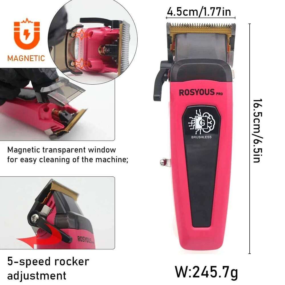 Professional Clipper ROSYOUS Brushless Motor 7500 RPM DLC Blade LED Display, Fast Charging Stand Hair Cutting Machine C260312