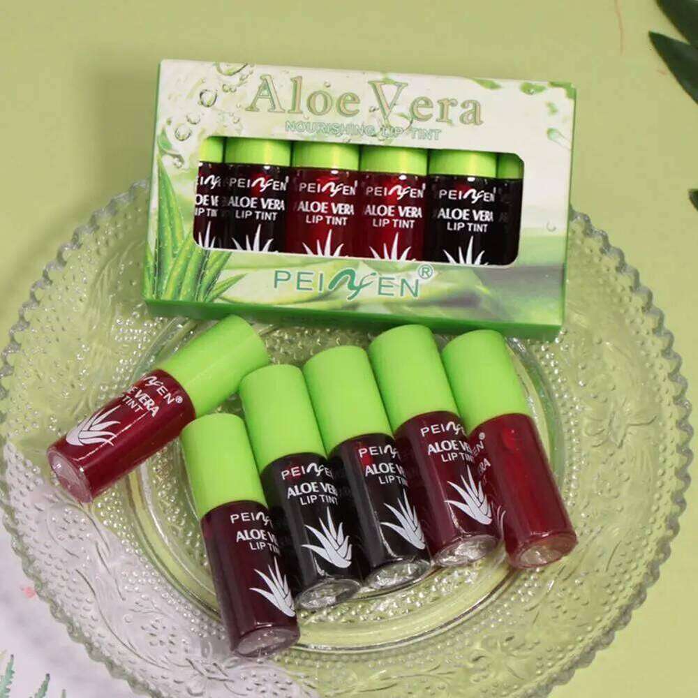 6 Color Set Plumping Liquid Lipstick Aloe Vera Watery Stain Gloss Multi-use Moisturizing Lip & Cheek Tint W260311