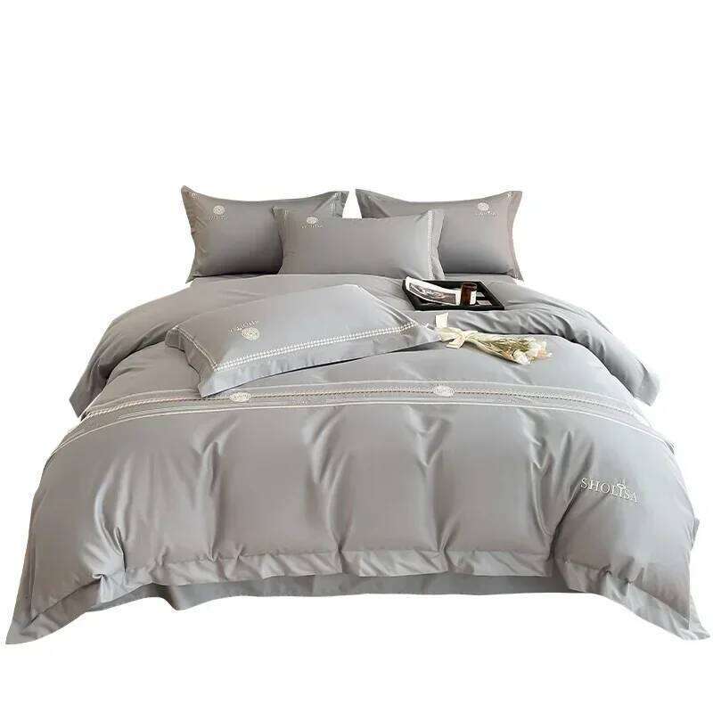 Light Style 120 Thread Count Pure Four Piece Set Embroidered All Cotton Quilt Cover Premium Feeling Bed Sheet H260312