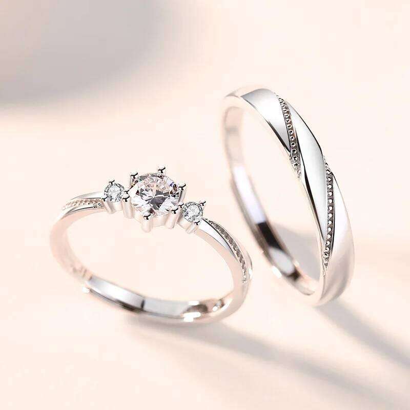 WANZHI New Diamond Inlaid Couple for Men and Women Adjustable Opening Wedding Engagement Rings Jewelry Accessories H260312