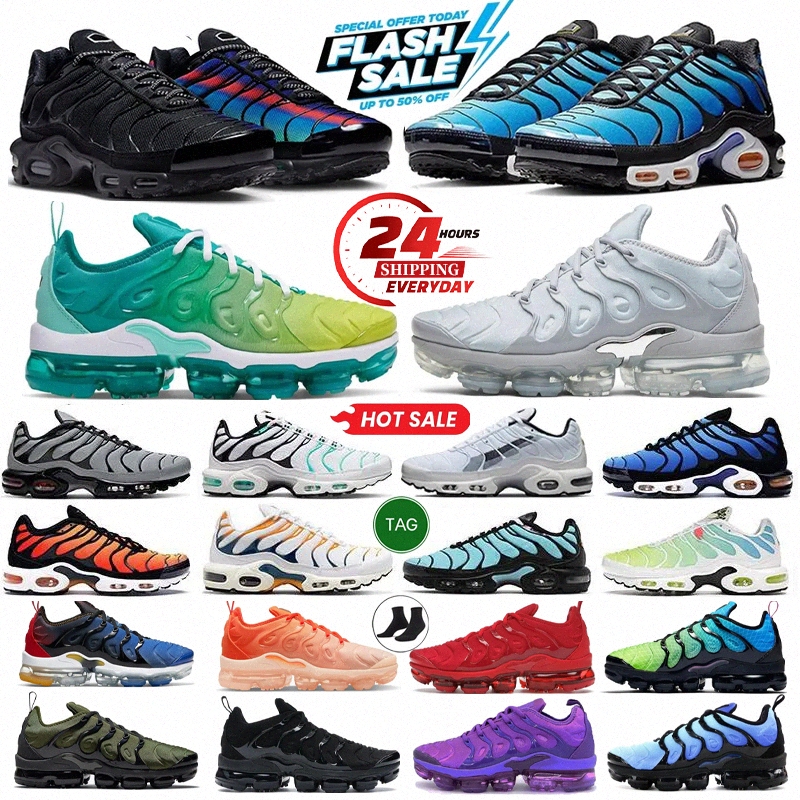 With Box Running Shoes Tn Plus Sneakers Tns Tnss Sports Shoes Triple Black White Tuned Full Length Cushion Trainers Sunset Gradient Neon Purple Streetwear Shoes