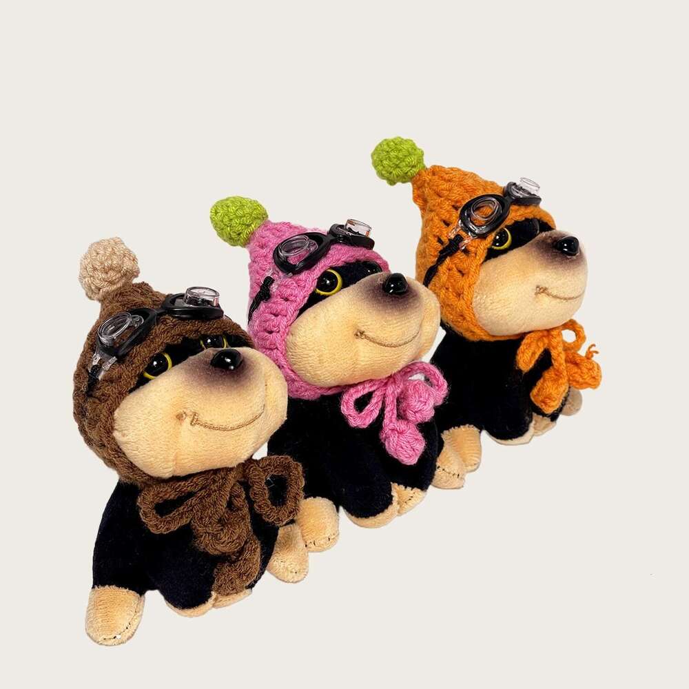 Creative Hat Bee Puppy Backpack Pendant Plush Toy Keychain Couple Bag Decoration Gift