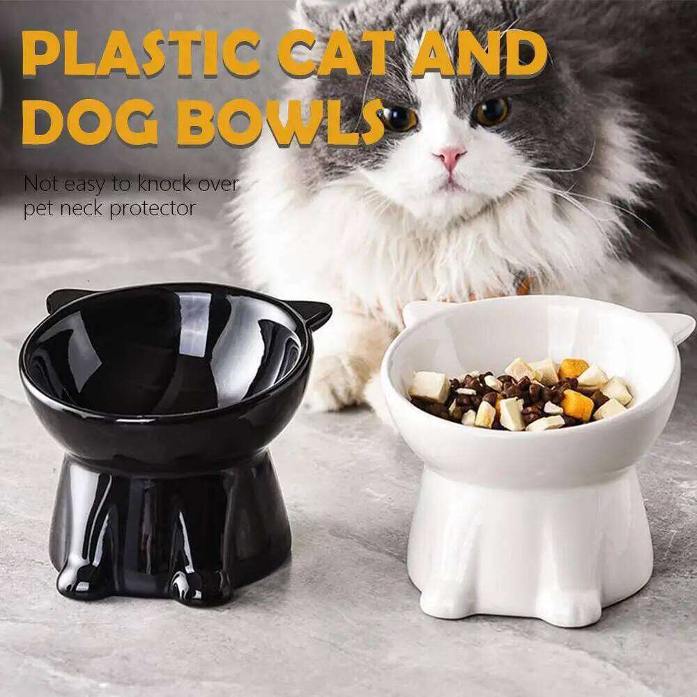 Black/White Large Capacity Food Bowl, Slanted Design with Non-Slip Base for Cats and Dogs Universal Pet Bowl 26Y0312