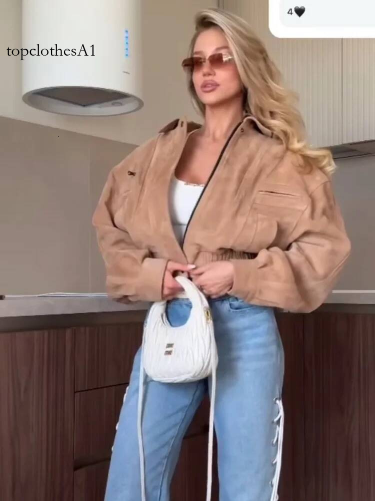 Elegant Brown Loose Short Suedejacket Women Lapel Lantern Sleeves Outwears Fashion Spring Autumn Female Daily Commute Coat 2026