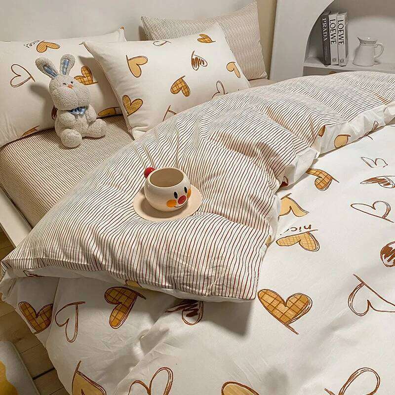 Bedroom Double Bed Student Dormitory Bedding Four-piece Set Four Seasons Pure Cotton Quilt Cover Fitted Sheet Pillowcase H260312