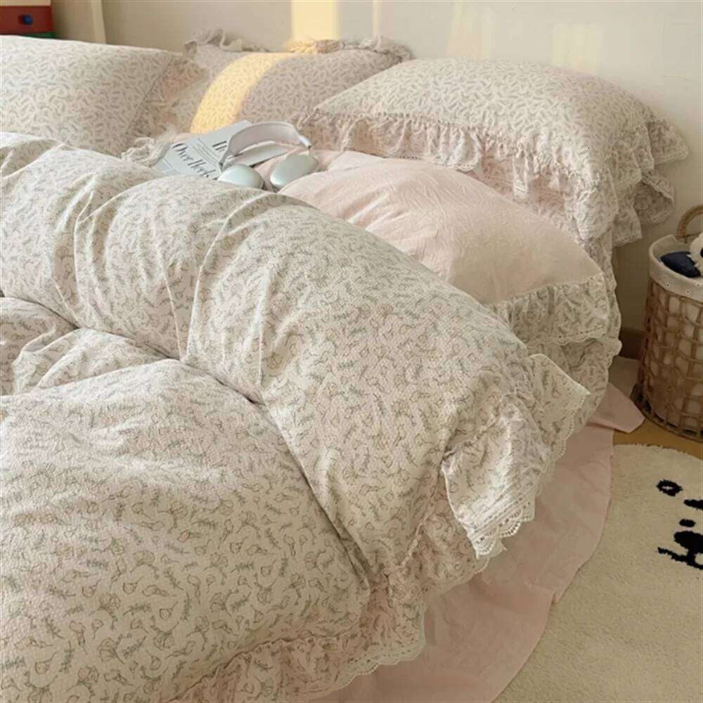 Cream Feng Shui Wash Lace Set Four Piece Princess Style Retro Quilt Cover Bed Sheet Non All Cotton Bedding H260312