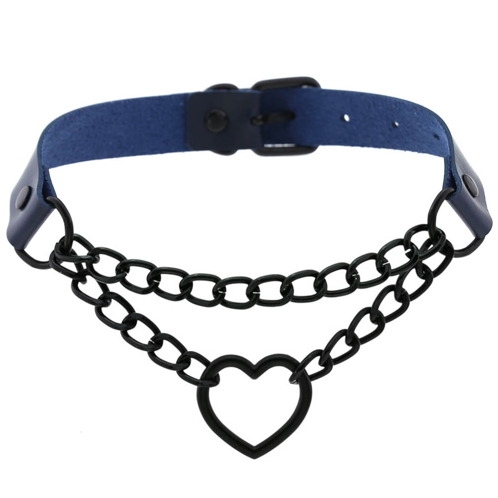 Stage Wear Harajuku PU Leather Heart Choker Black Chain Fashion Collarbone Necklace