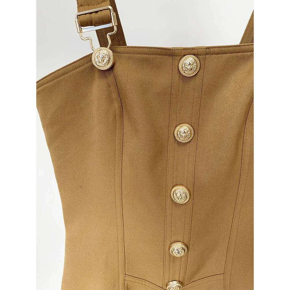 HIGH STREET Newest 2026 Summer Fashion Star Style Designer Women's Lion Buttons Pinafore Dress C260312