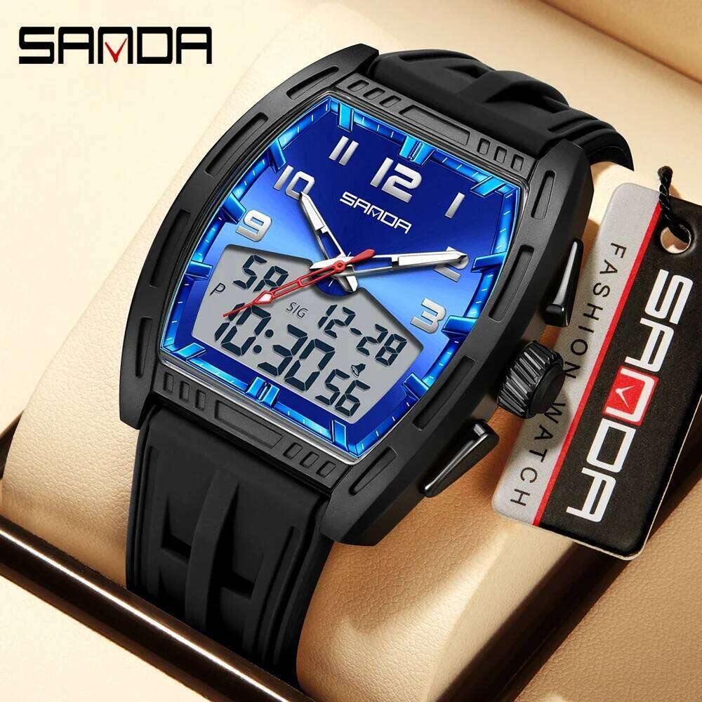 SANDA 6331 Dual Display Sports 5ATM Waterproof Luminous Multifunctional Electronic Quartz Watch Shock and Anti Drop