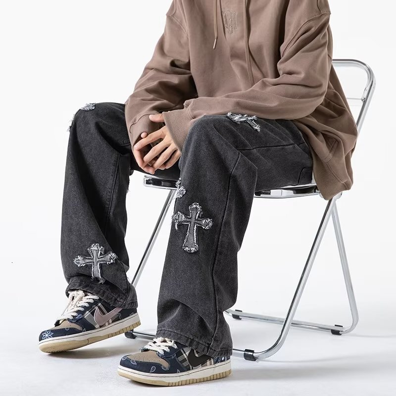 Luxury Brand Designer Clothes Cross Jeans Men Spring Autumn American Retro Trendy Brand Ins Loose Straight Pants Fashion Casual Wide Leg Pants