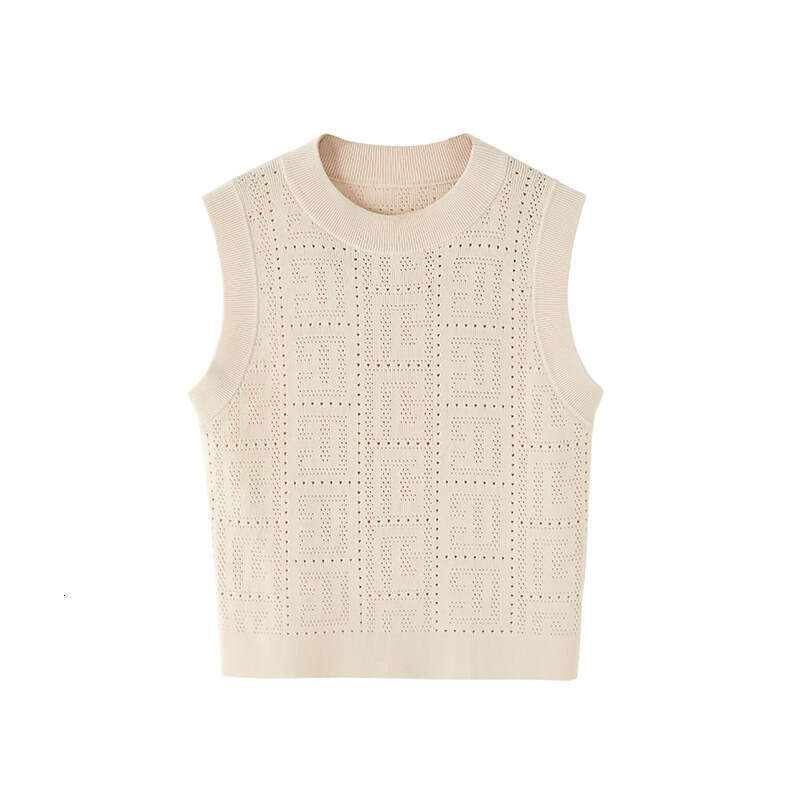 New Summer Women See-through Holes Geometrical Pattern Sleeveless Crop Top Slim Shorts 2PCS Knitted Sets Cool Fabric