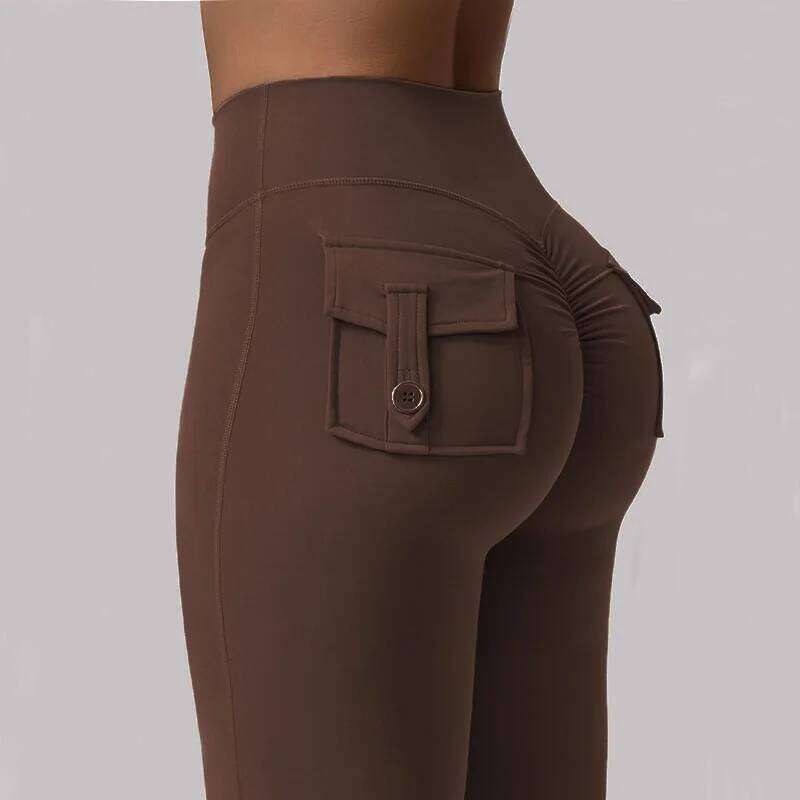 Women's Yoga Flare Trousers, High-Waisted Tummy-Control Wide-Leg Trousers Outdoor Casual Leggings with Pockets, Gym Workout Trou 26H0311