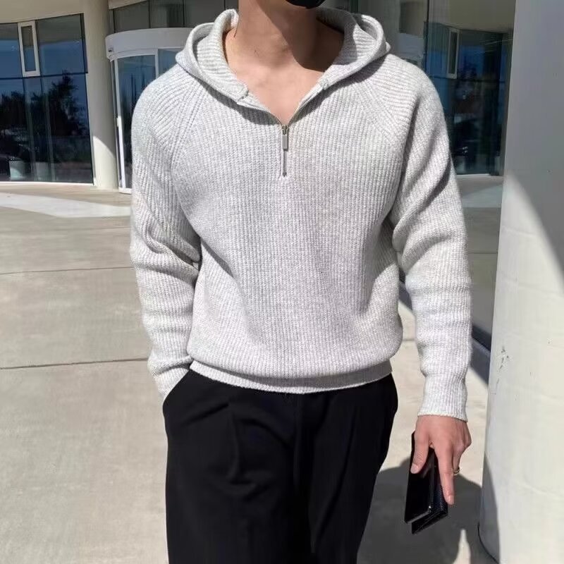 New Half-zip Hooded Sweater For Men Trendy Brand Spring And Autumn Designer Hoodie Casual Style Thick Knitted Jacket Heavy-duty Outerwear