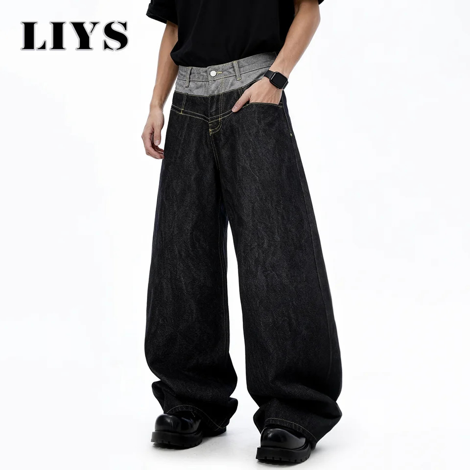Mens Retro Double Waist n Baggy Wide Leg Jeans Street n Denim Pants Gothic loose Machete Wide Leg Jean Unisex Clothes 260310