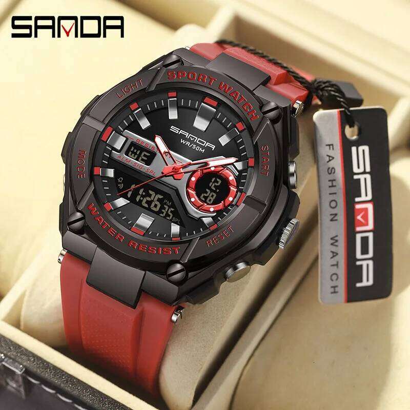 SANDA 2024 New Men's Watches 50M Waterproof Quartz Wristwatch Sport Military LED Digital Watch for Male Relogios Masculino 3123