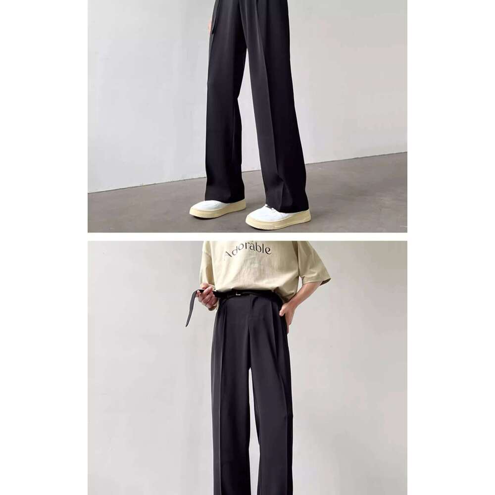 Retro High-end Belt Design Straight-down Trousers Men's Trendy Brand Loose Wide-leg Casual Pants Original Luxury Brands Jeans