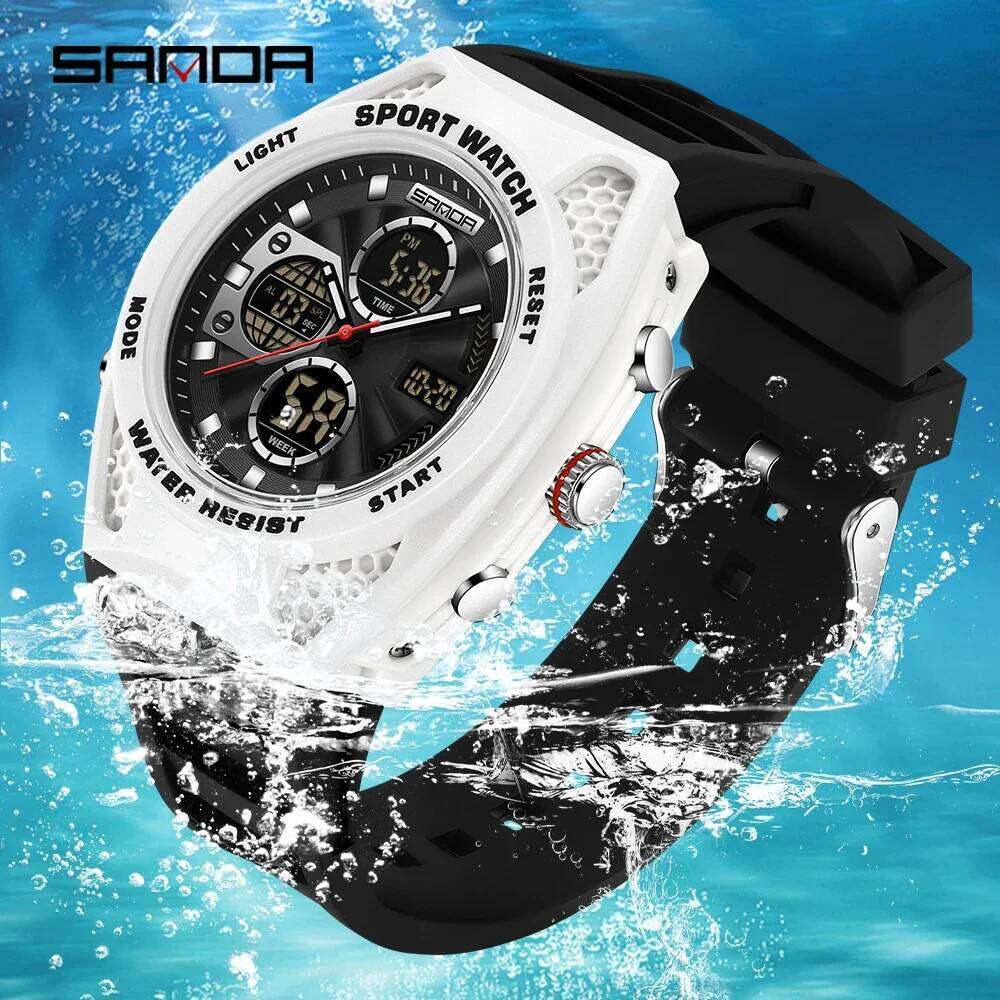 Sanda 3384 Top Sports Electronic Quartz Waterproof Timing Multi functional Military Men's Watch