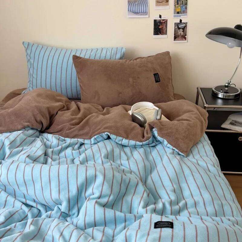 2025 new Korean version autumn and winter milk four-piece set thickened warm fleece bed sheet quilt cover dormitory H260312