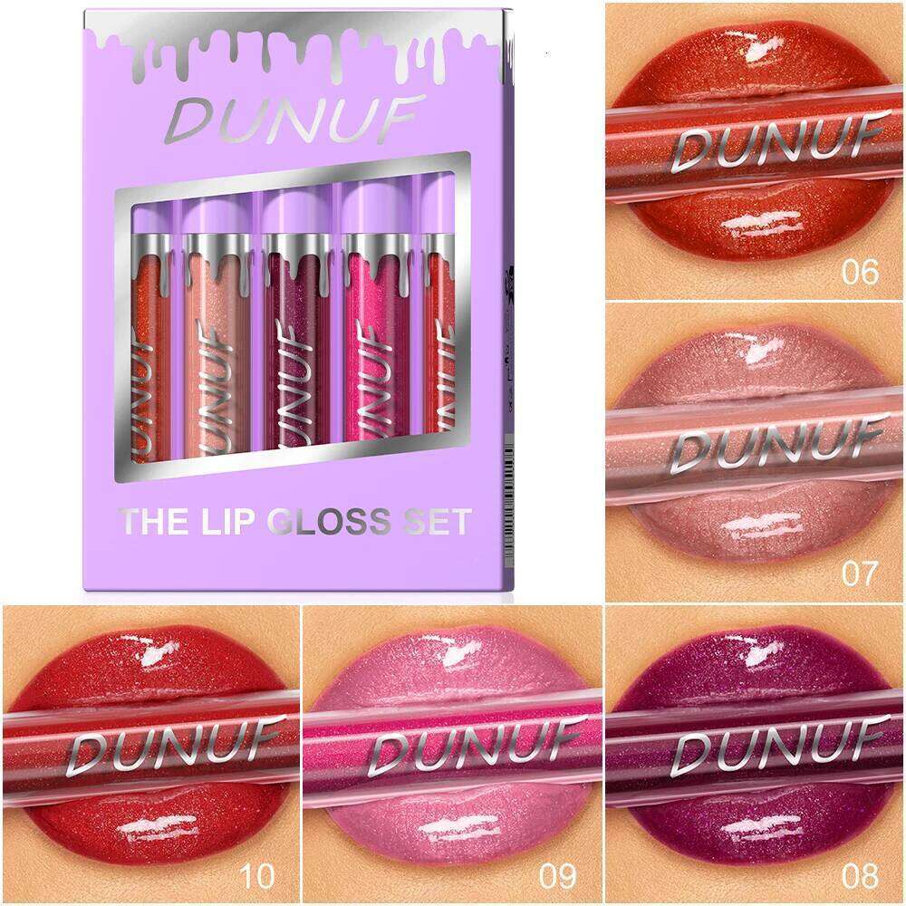 DUNUF 5 Sets Pearl Moisturizing Lip Gloss Easy Color Lipstick W260311