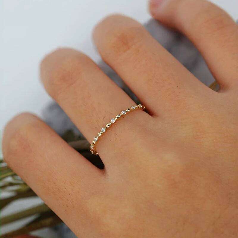 Huitan Korean Women Thin Ring with CZ Stone Gold Color Simple Stylish Accessories Nice Birthday Gift for Friend Fashion Jewelry H260312