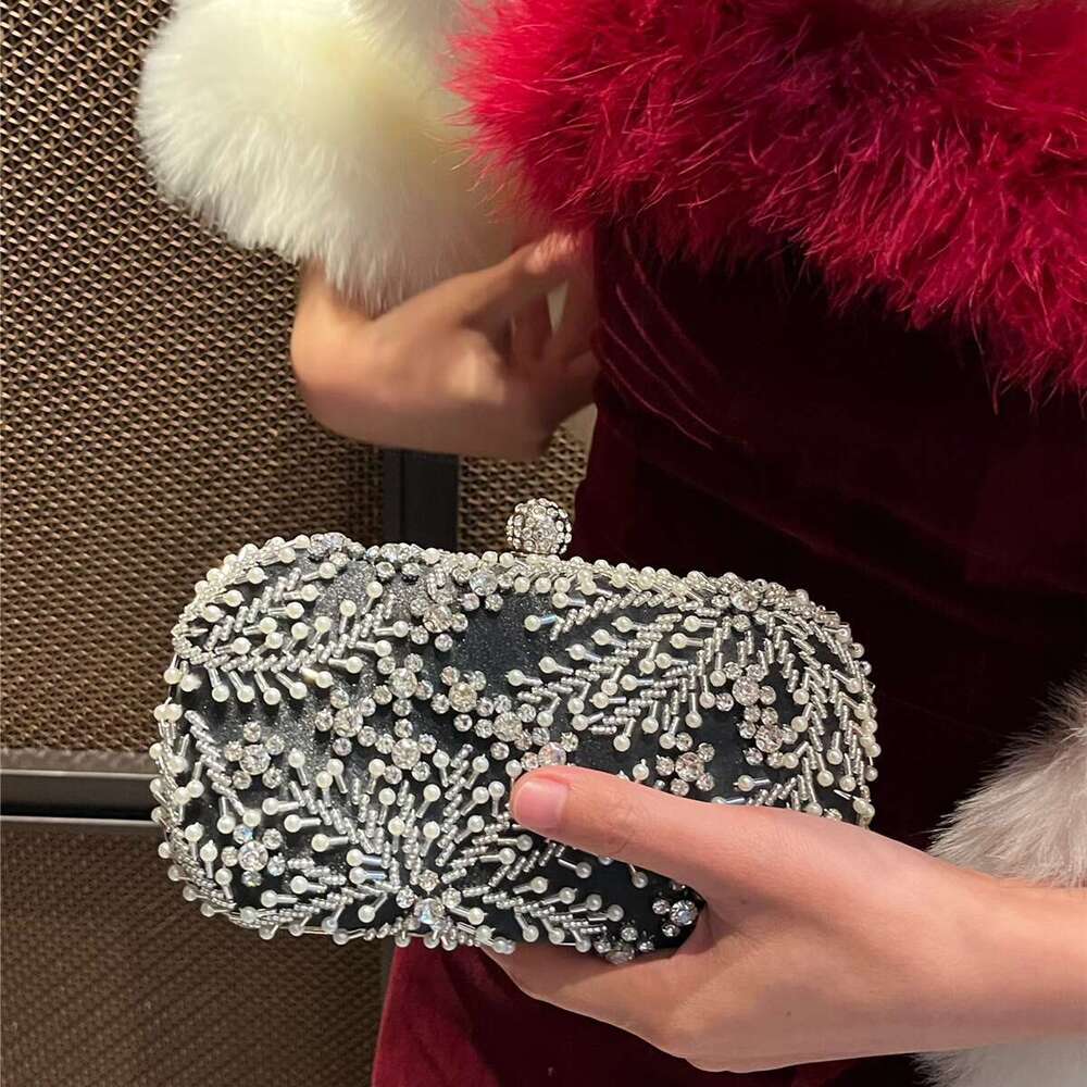 Moli Diamond-Studded Evening Dress Matching Black Clutch Women Pearl Rhinestone Handbag Socialite Cheongsam Bag
