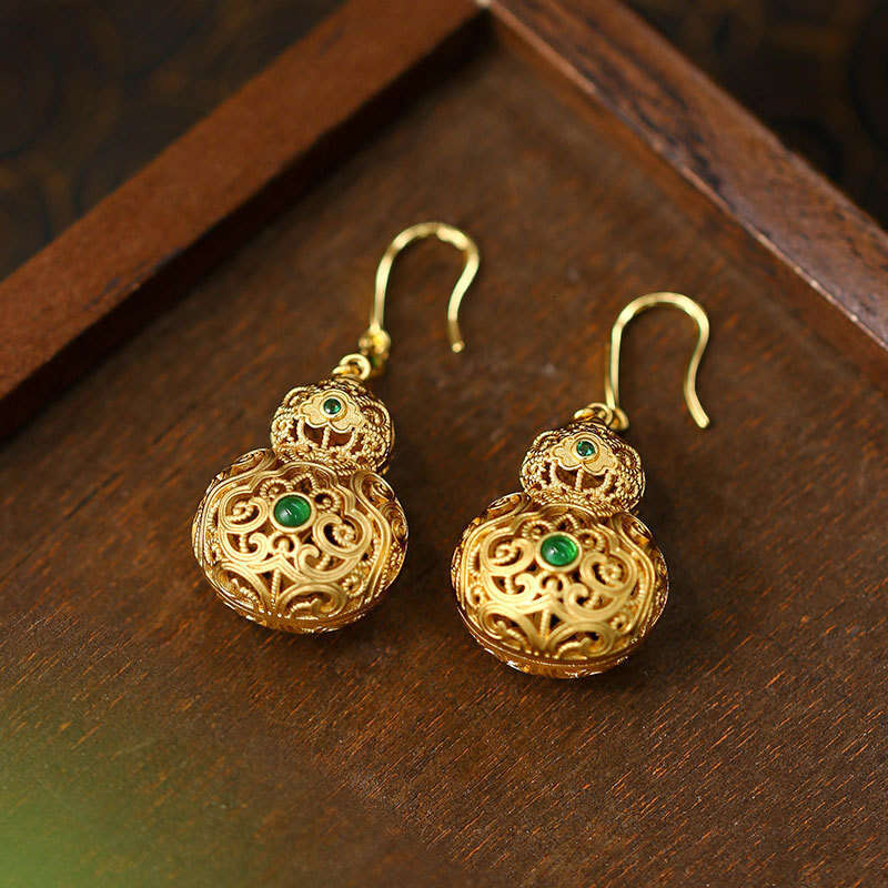 craftsmanship gourd and pendants, hollowed-out sachet, vintage ethnic ancient style earrings