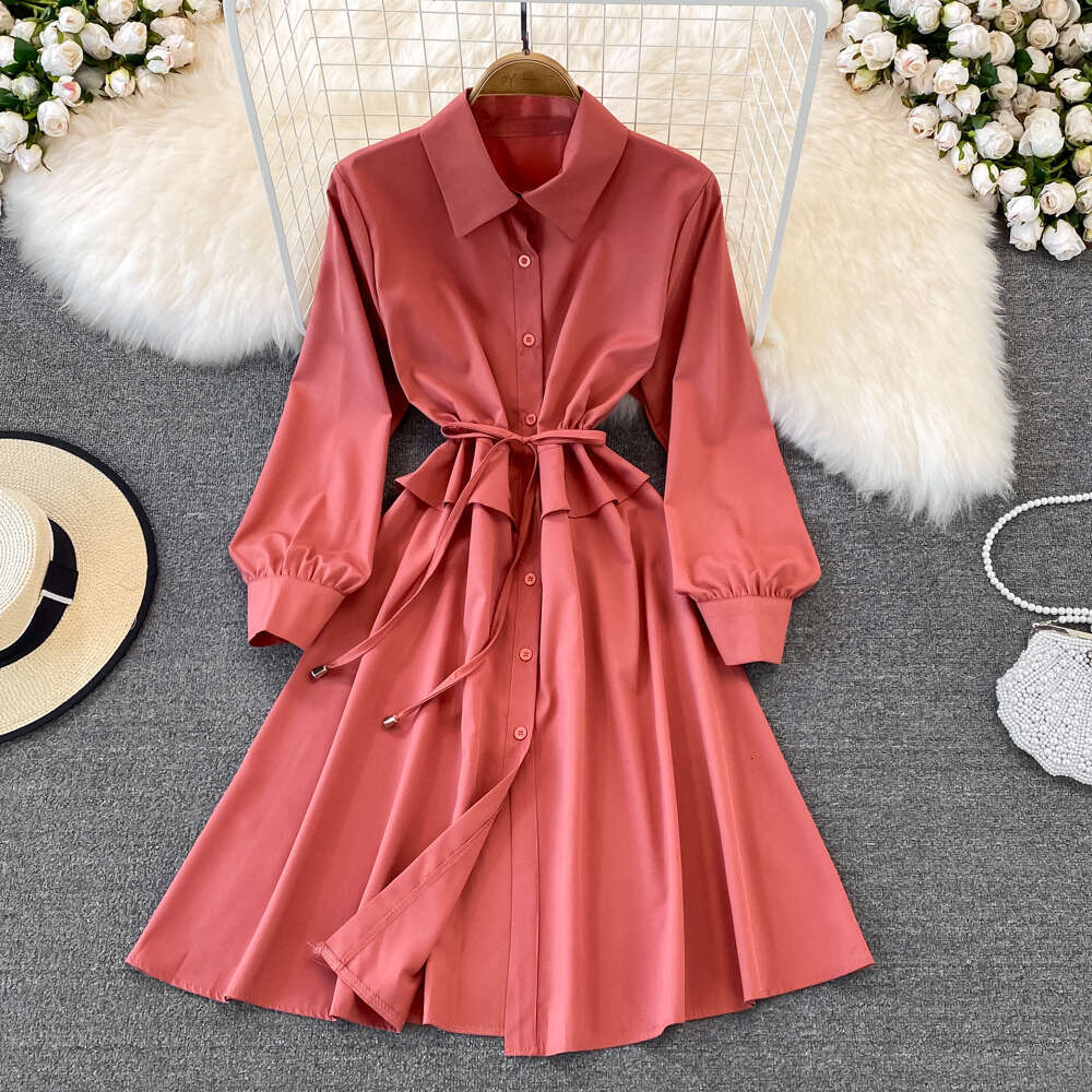 a22 2026 Spring and Summer New Elegant Women's Polo Long Sleeve A-line Dress, Slim Fit High Waist Commuter Dress
