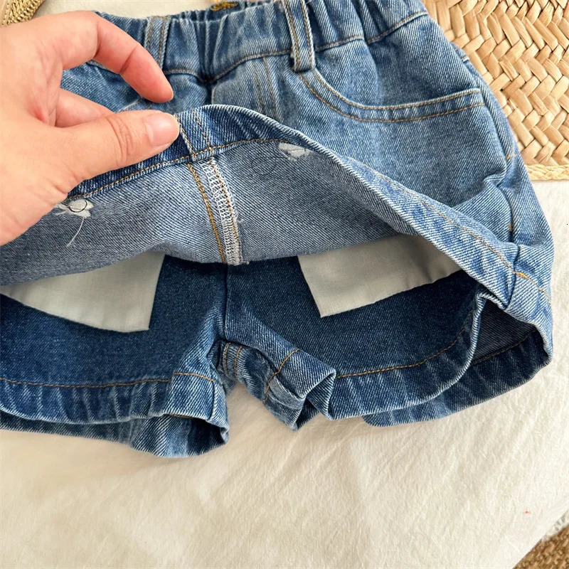 deer jonmi Summer Korean Style Baby Girls Denim Shorts Bowknot Embroidery Chic Toddlers Kids Skirt 260311