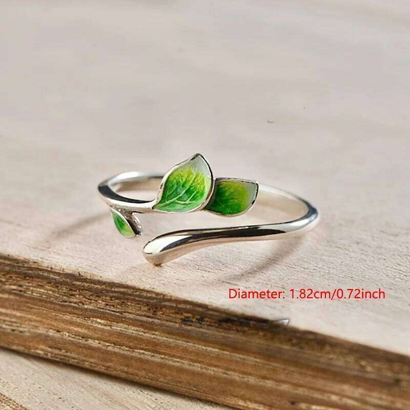 Green Enamel Leaf Adjustable Oil Drop Open Women's Ring for Ladies Personality Daily Holiday Party Jewelry Accessories H260312