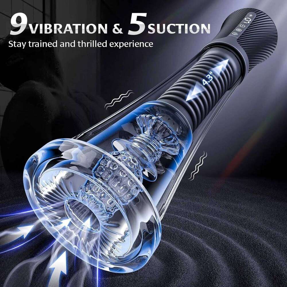 Automatic Vacuum Transparent Masturbator Trainer 9 Vibration 5 Suction Penis Pump Adult Sex Toy Male Masturbation Z260312