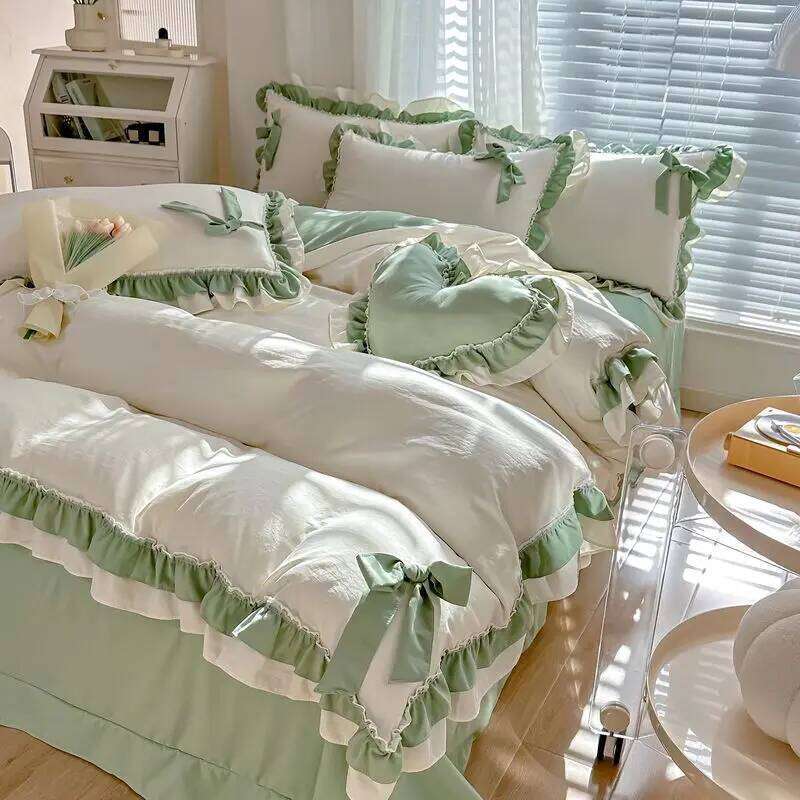 Four Seasons Universal Cotton Bedding Suit Cute Princess Style Household High-end Bed Sheet Quilt Cover Pillowcase 4 Piece Set H260312