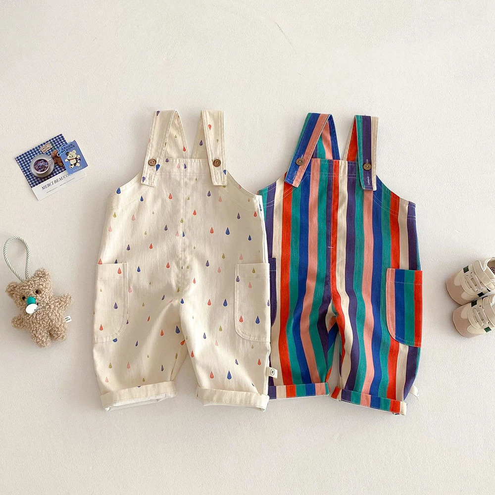 Baby Childrens Fashion Striped Pants Spring Girls Overalls Boys Stylish Strap Korean Kids Casual Trousers 260311