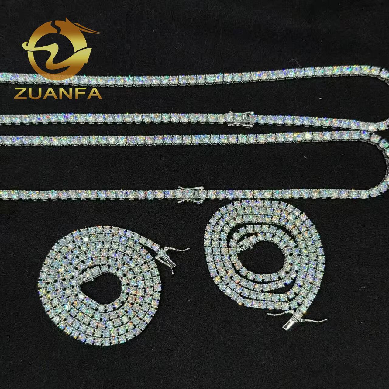2mm 3mm 4mm 5mm 925 Silver Moissanite Diamond Tennis Necklace Fashion 5A Cubic VVS Moissanite Hip Hop Tennis Necklace for Men Women