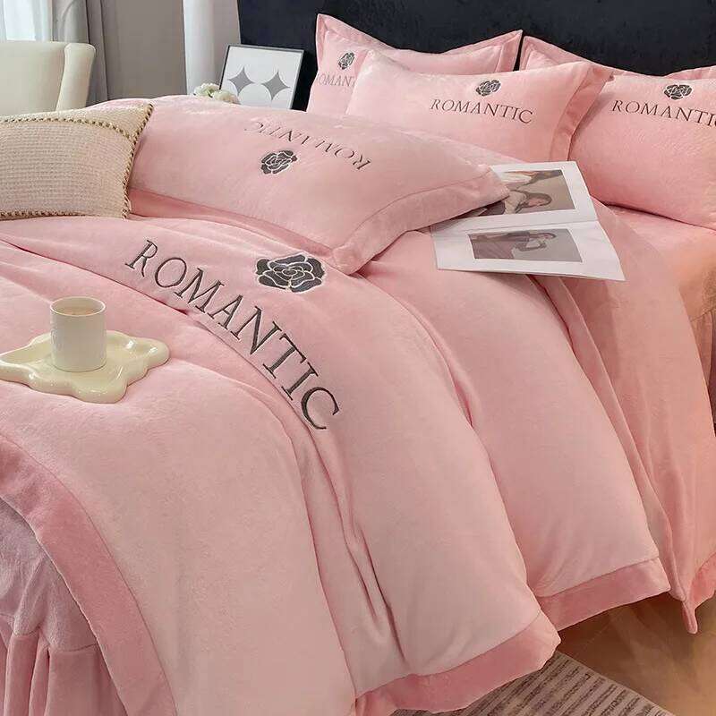 Milk fleece autumn four-piece set winter warmth, light , small clear and cute style H260312