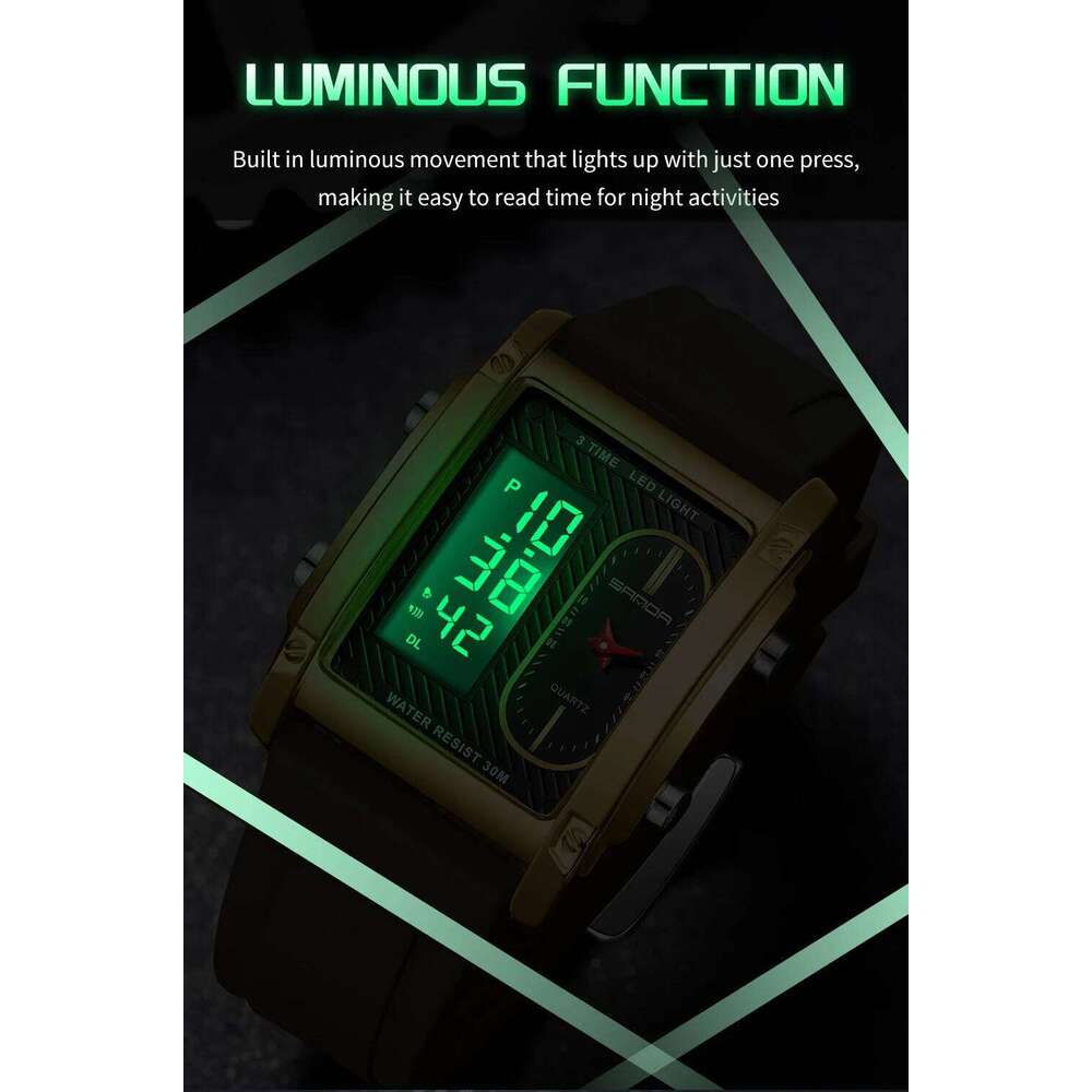 SANDA New 3328 Top-Level Sports Multifunctional Waterproof Dual Display Men's Electronic Watch
