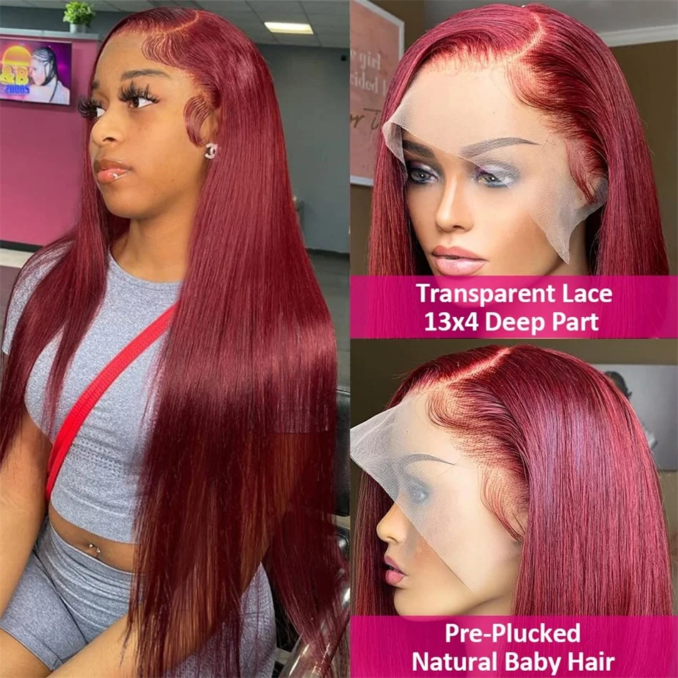 13x6 Glueless Burgundy 99j HD Lace Front Wig Vietnamese Super Double Drown Bone Straight Bleached Lace Frontal Human Hair Wigs