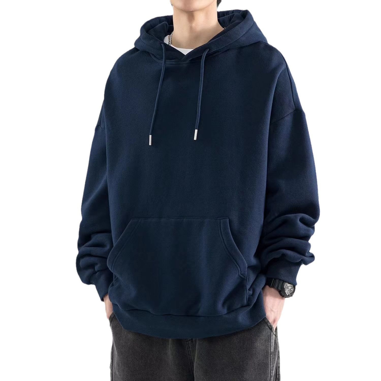 Pure Cotton Heavyweight -style Loose-fit Versatile Trendy Brand Solid Color Hooded Sweatshirt Unisex Autumn Designer Hoodie And Winter Cool Top