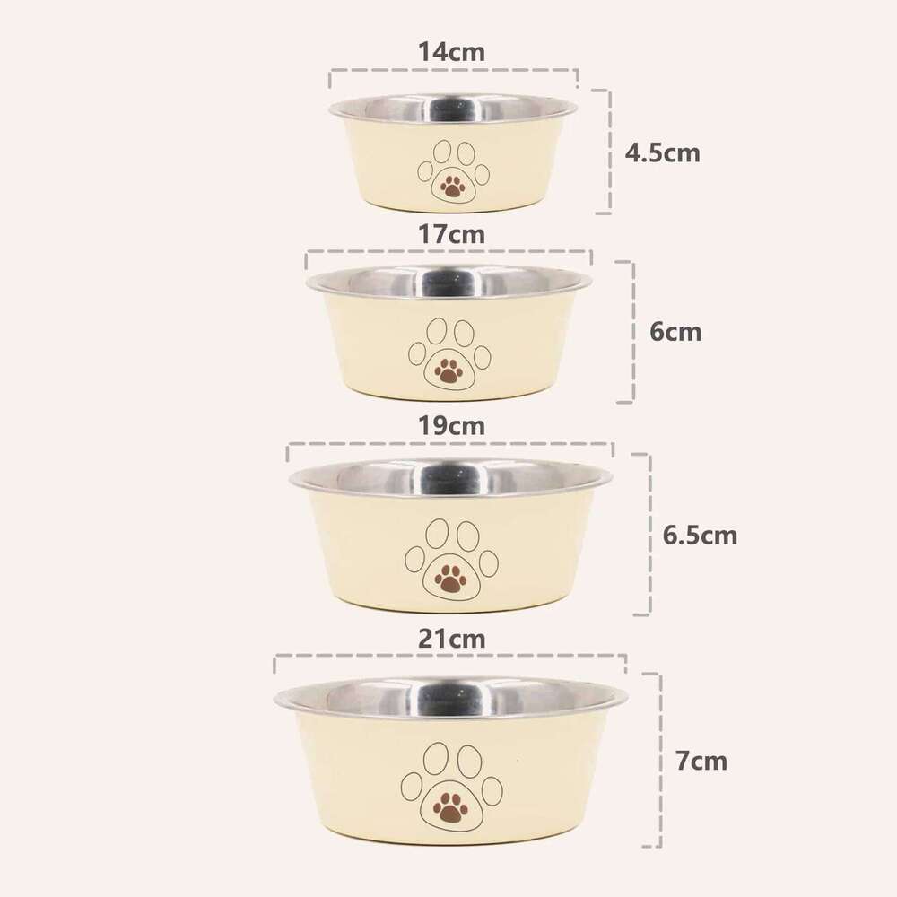 Pet stainless steel footprint dog anti-tip non-slip cartoon pet supplies cute cat bowl 26Y0312