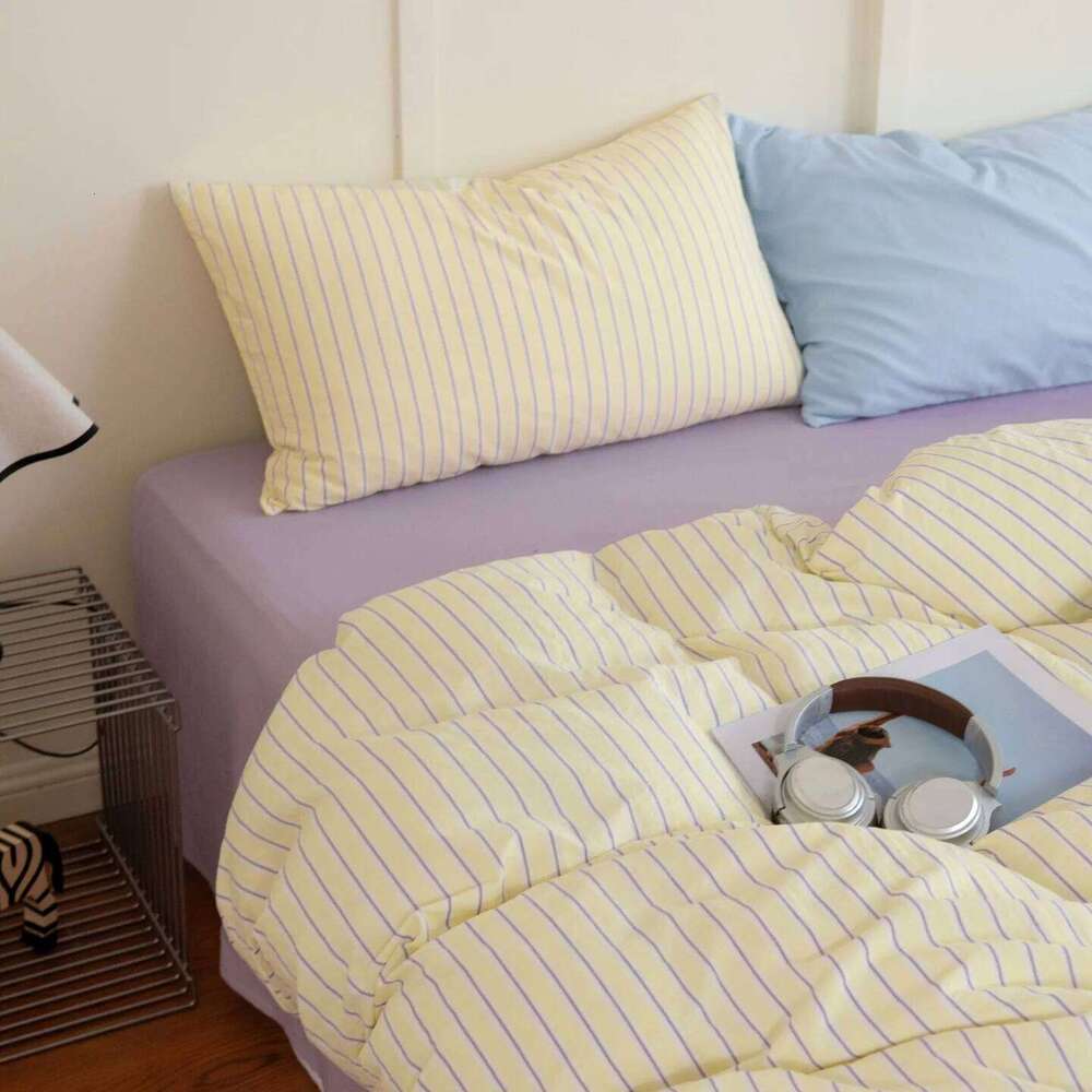 Ins Nordic Bedding Simple Style Striped Duvet Cover Soft Flat Single Twin Size Double Bed Sheet Set For Bedroom H260312