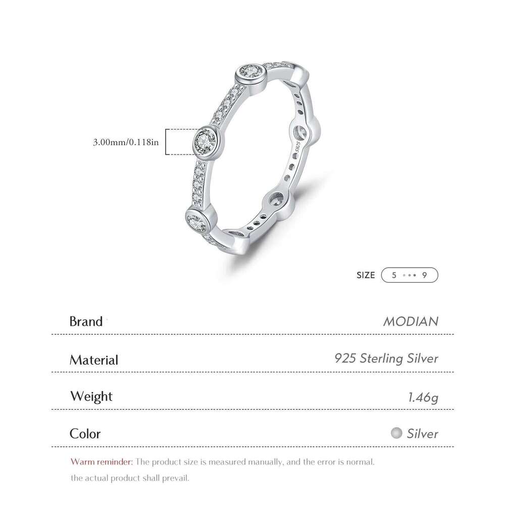MODIAN Stackable 925 Sterling Silver Fashion Sparkling Round Clear CZ Eternity Band Rings For Women Fine Jewelry H260312