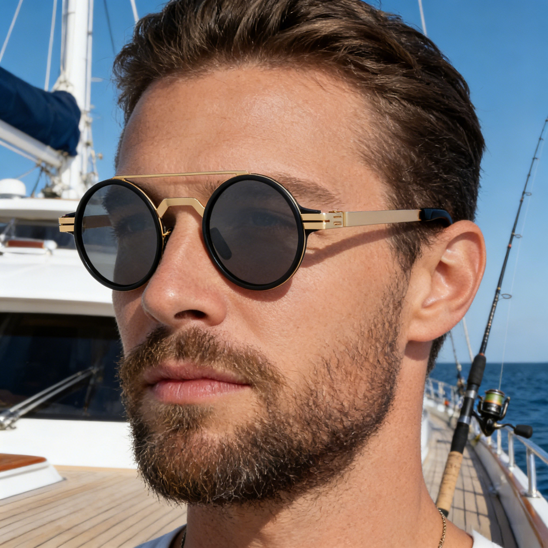 Polarized 2026 Fashion Sunglasses for Men New Round Retro Stainless Steel Frame Double Bridge Sun Protection Glasses