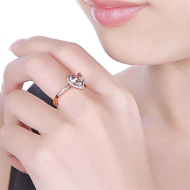 Heart Rings for Women Wedding Engagement Bridal Jewelry Cubic Zirconia Stone Elegant Rose Gold Silver Ring H260312