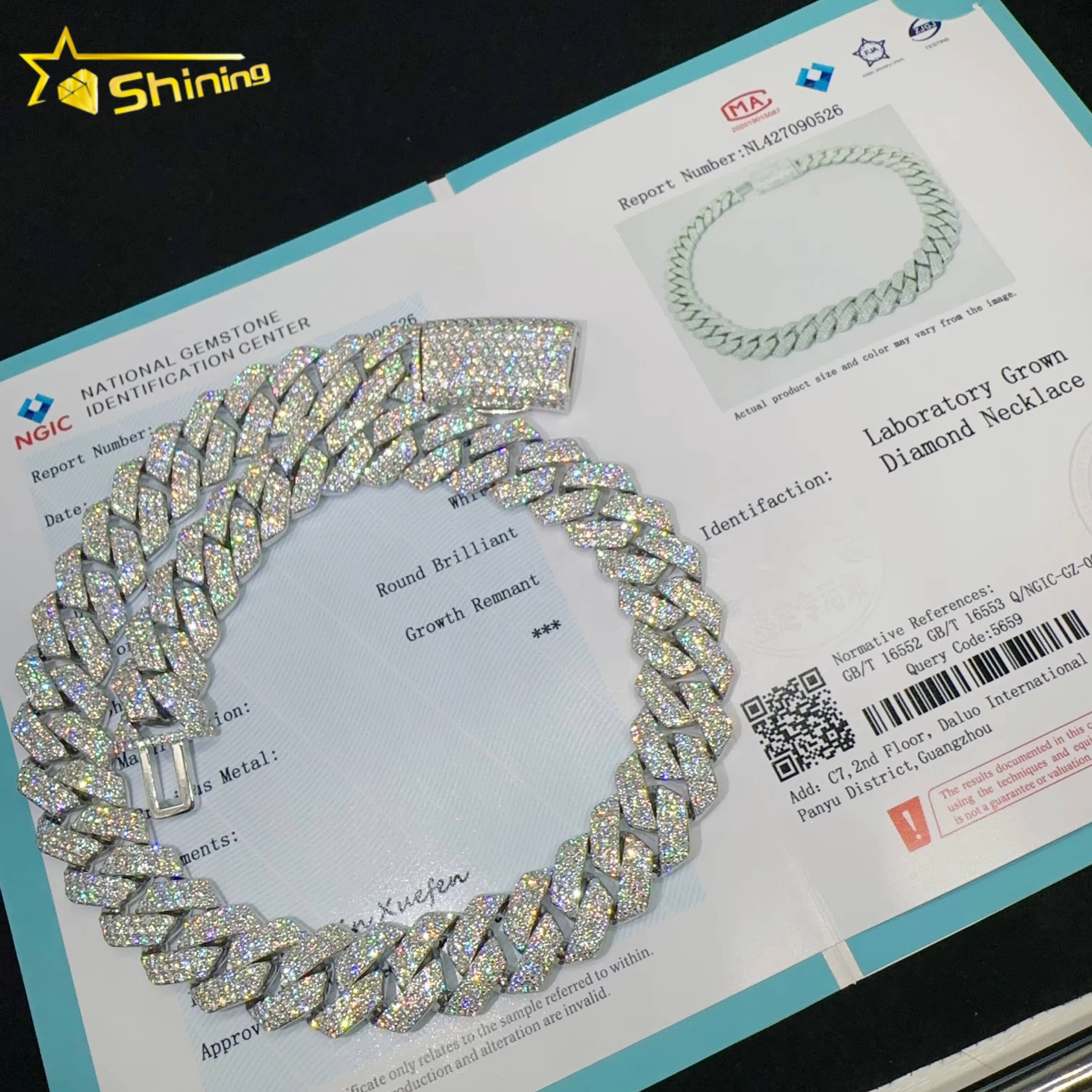 Custom Lab Grown Diamond Bracelet Necklace Mens Jewelry HPHT 20MM Width 925 Silver Iced Out Diamond Hip Hop Cuban Link Chain