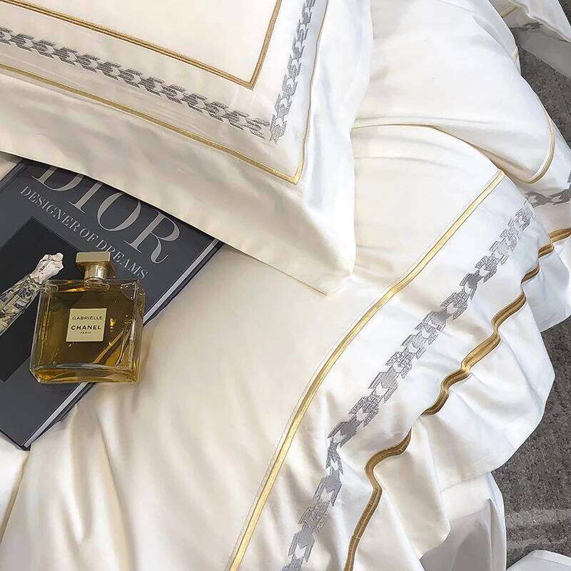 100% Egyptian Cotton Embroidery Hotel Style Bedding Queen King Size Duvet Cover Set Bed Sheet/Fitted Sheet Pillowcase H260312