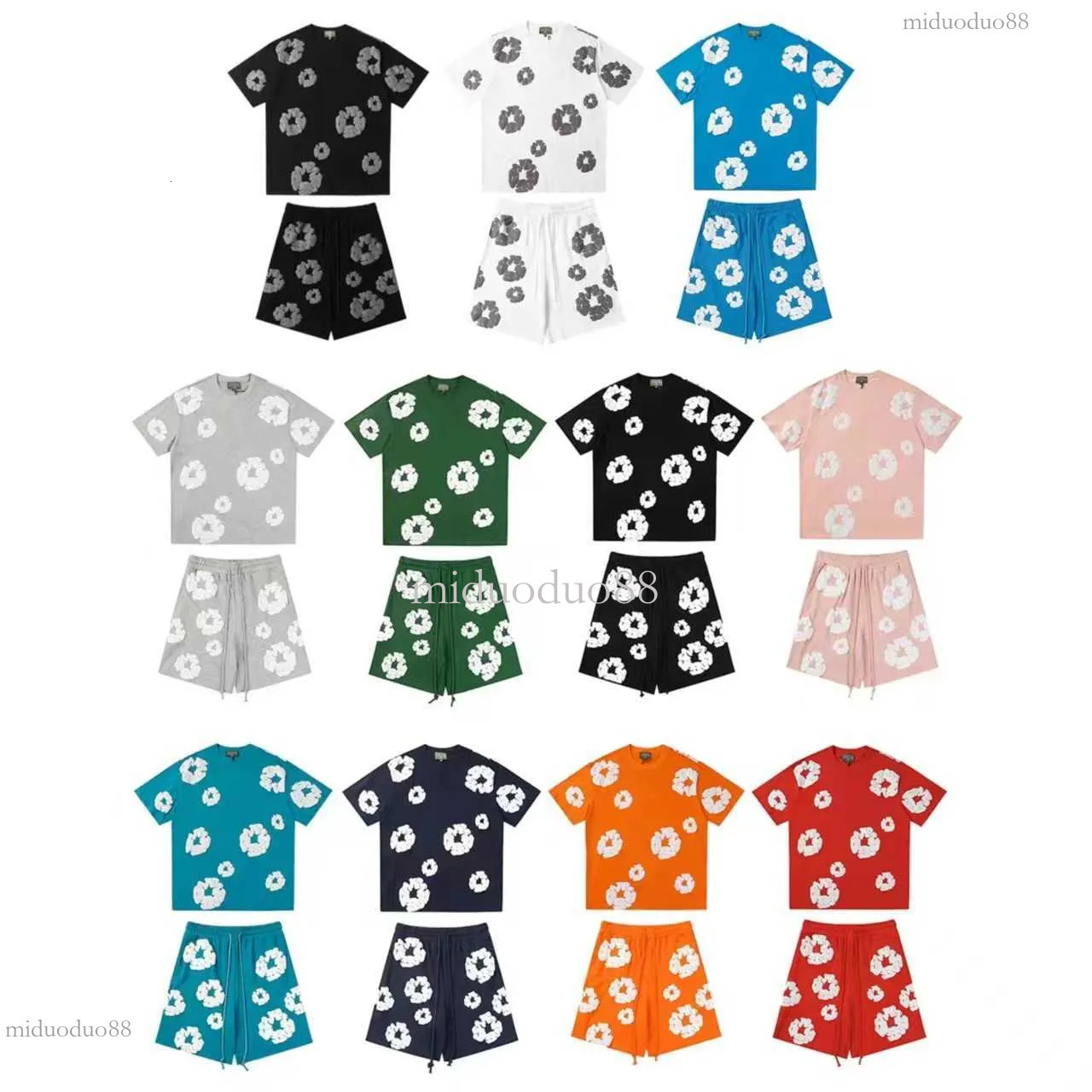 Denim fashion brand short sleeved set with foam printing high street T-shirt for men and women summer FOG 4ab