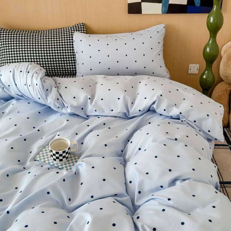 Ins Simple Blue Dot Bedding Sets 2025 New Girls Bed Sheet Four Piece With Pillowcases Dormitory Quilt Set No Filling H260312