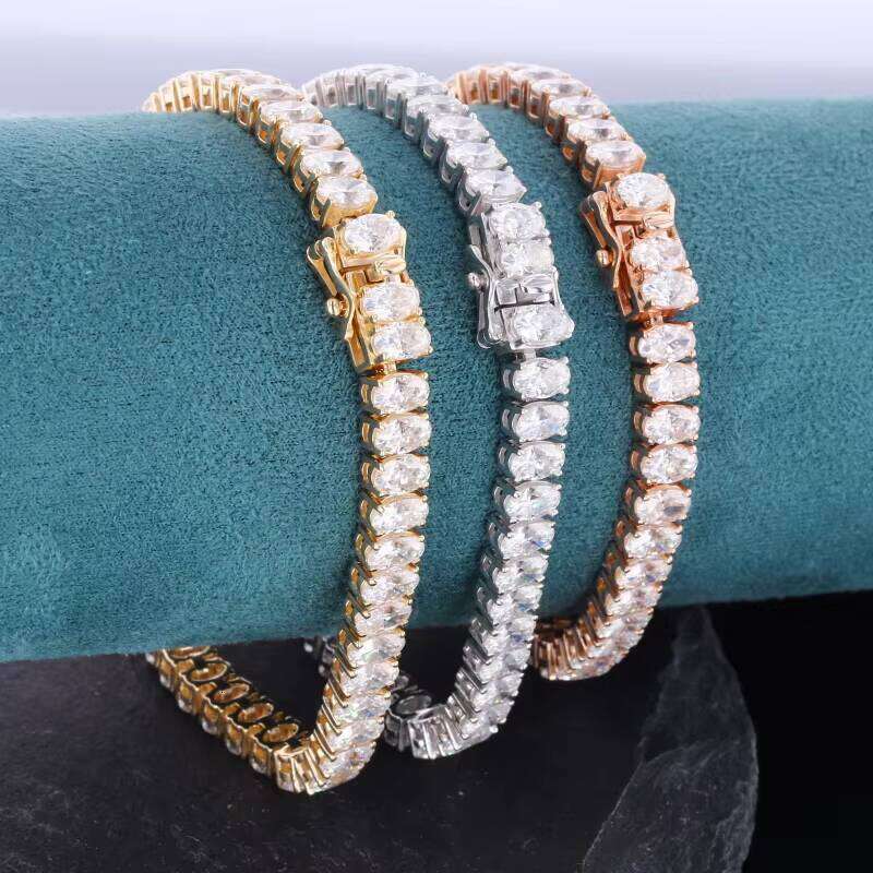 9K 10K 5x3mm Oval Cut HPHT CVD Lab-Grown 7.5inch Yellow Rose White Gold Tennis Bracelet